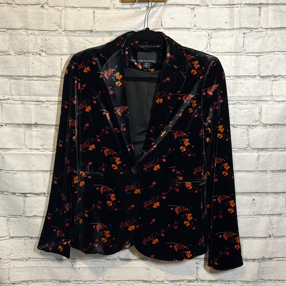 Cynthia Rowley Black Floral Velour Blazer